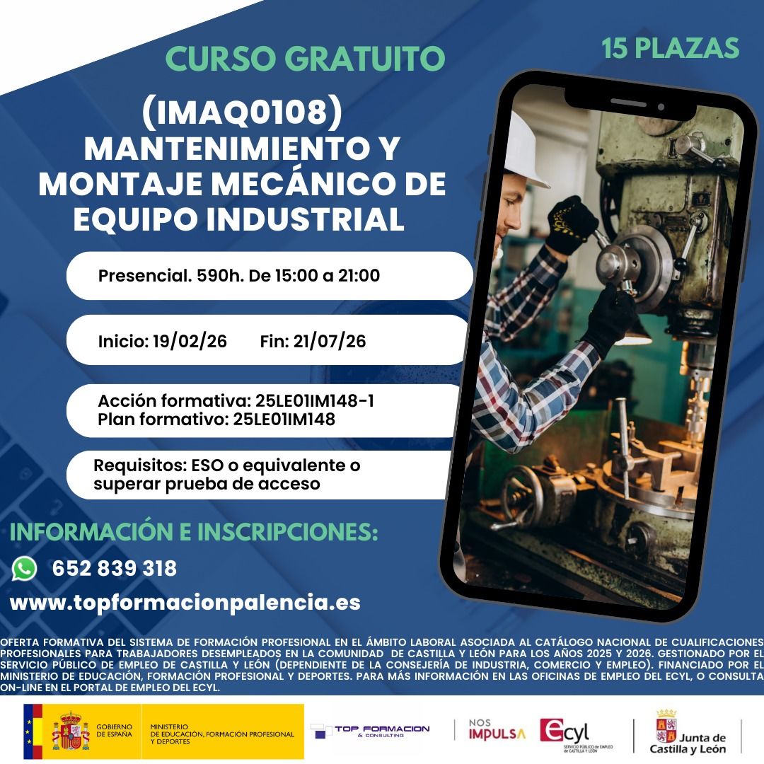 (IMAQ0108) MATENIMIENTO Y MONTAJE MECÁNICO DE EQUIPO INDUSTRIAL