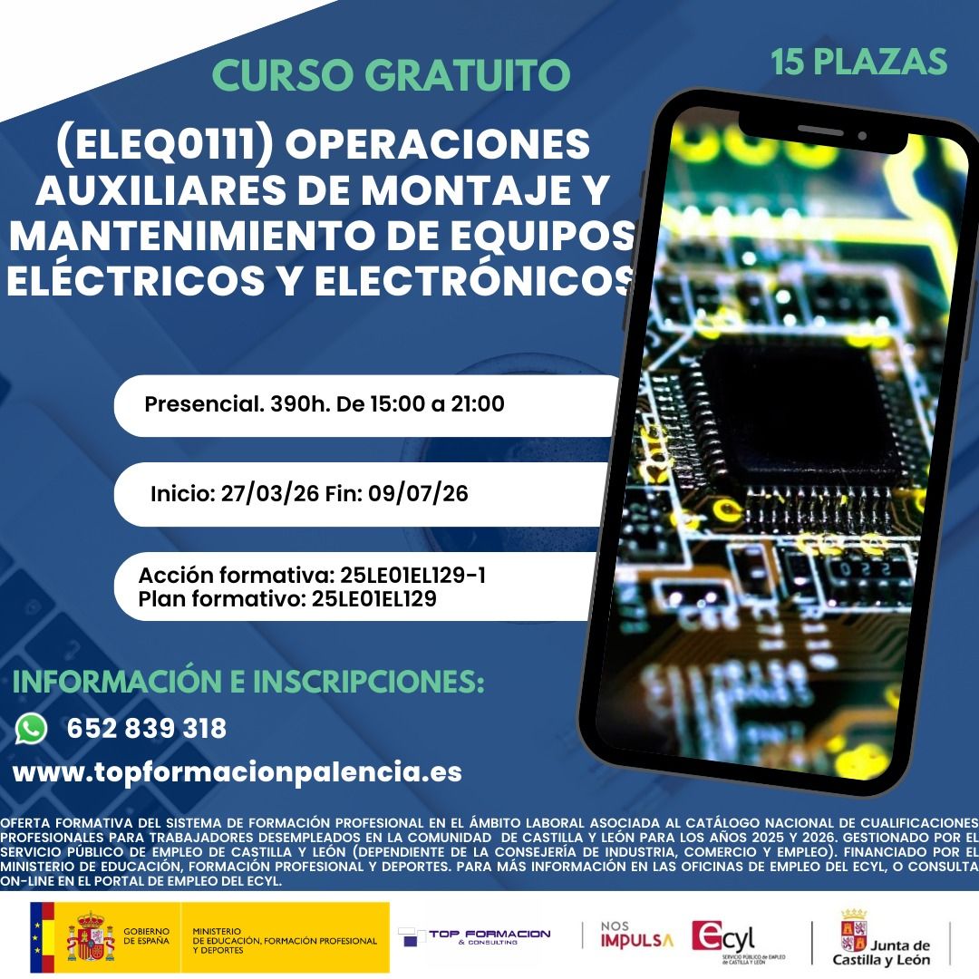 (ELEQ0111) Operaciones auxiliares de montaje y mantenimiento de equipos eléctricos y electrónicos