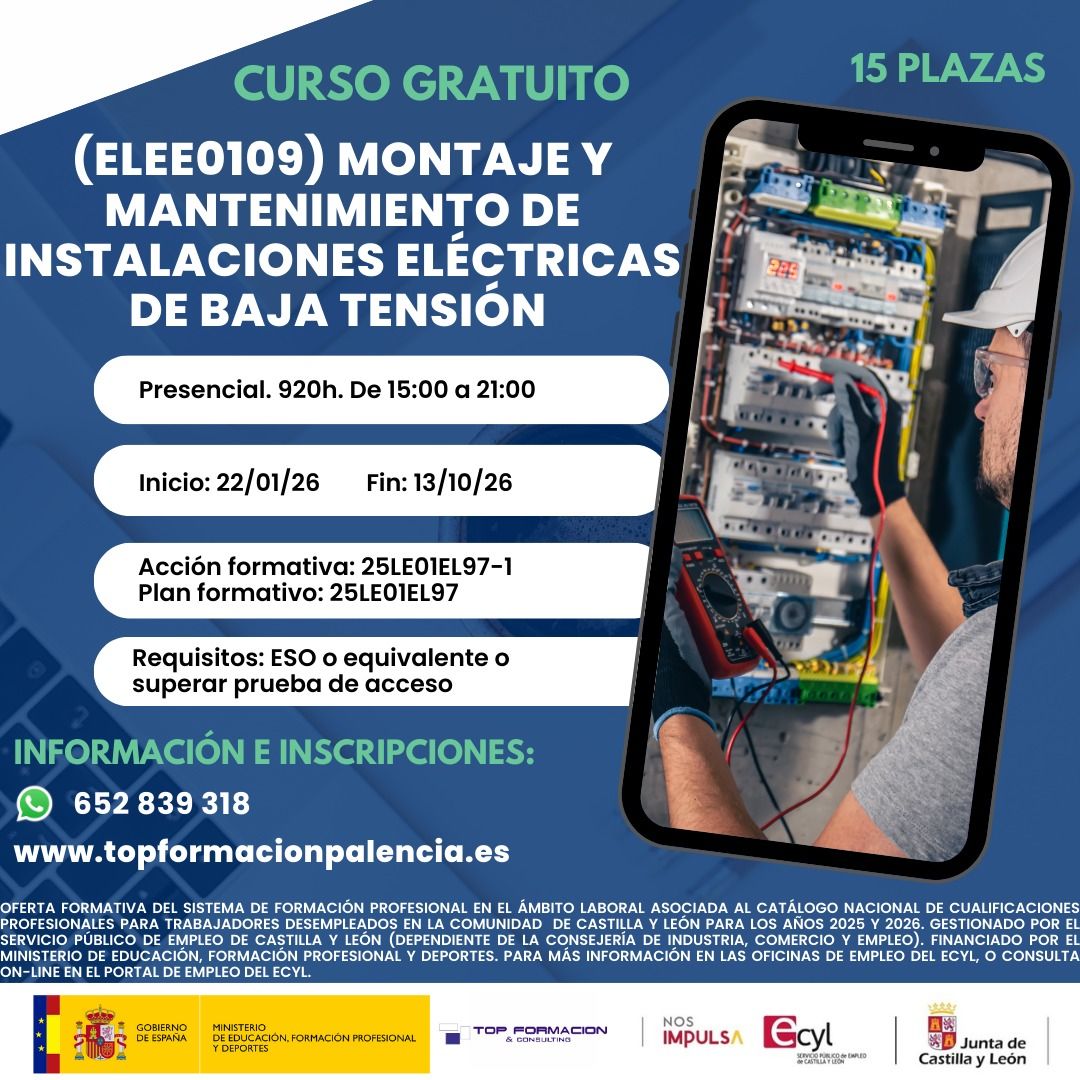 (ELOEE0109) MONTAJE Y MANTENIMIENTO DE INSTALACIONES ELÉCTRICAS DE BAJA TENSIÓN